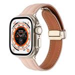 Folding Buckle Grooved Genuine Leather Watch Band For Apple Watch Ultra 49mm / Series 8&7 45mm / SE 2&6&SE&5&4 44mm / 3&2&1 42mm(Light Pink)