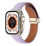 Folding Buckle Grooved Genuine Leather Watch Band For Apple Watch Ultra 49mm / Series 8&7 45mm / SE 2&6&SE&5&4 44mm / 3&2&1 42mm(Purple)