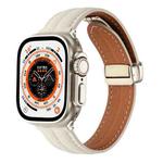 Folding Buckle Grooved Genuine Leather Watch Band For Apple Watch Ultra 49mm / Series 8&7 45mm / SE 2&6&SE&5&4 44mm / 3&2&1 42mm(Beige)