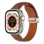 Folding Buckle Grooved Genuine Leather Watch Band For Apple Watch Series 8&7 41mm / SE 2&6&SE&5&4 40mm / 3&2&1 38mm(Brown)