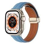 Folding Buckle Grooved Genuine Leather Watch Band For Apple Watch Series 8&7 41mm / SE 2&6&SE&5&4 40mm / 3&2&1 38mm(Blue)