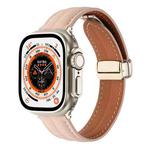 Folding Buckle Grooved Genuine Leather Watch Band For Apple Watch Series 8&7 41mm / SE 2&6&SE&5&4 40mm / 3&2&1 38mm(Light Pink)