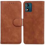 For Motorola Moto E13 Skin Feel Pure Color Flip Leather Phone Case(Brown)