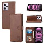 For Xiaomi Redmi Note 12 5G Global Embossed Happy Cat Pattern Flip Leather Phone Case(Brown)