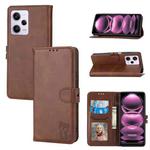 For Xiaomi Redmi Note 12 Pro 5G Global Embossed Happy Cat Pattern Flip Leather Phone Case(Brown)