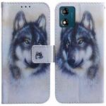 For Motorola Moto E13 Coloured Drawing Flip Leather Phone Case(White Wolf)