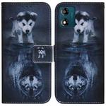 For Motorola Moto E13 Coloured Drawing Flip Leather Phone Case(Wolf and Dog)