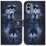 For Nokia X30 Coloured Drawing Flip Leather Phone Case(Wolf and Dog)