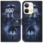 For OPPO Reno9 Pro Coloured Drawing Flip Leather Phone Case(Wolf and Dog)