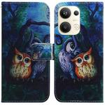 For OPPO Reno9 Pro+ Coloured Drawing Flip Leather Phone Case(Oil Painting Owl)