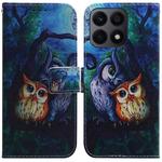 For Honor X8a Coloured Drawing Flip Leather Phone Case(Oil Painting Owl)