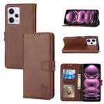 For Xiaomi Redmi Note 12 4G Global Embossed Happy Cat Pattern Flip Leather Phone Case(Brown)