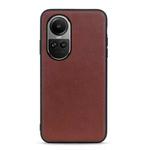 For OPPO Reno10 Global / 10 Pro Global Lambskin Texture Genuine Leather Phone Case(Brown)