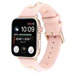 Single Row Riveted Genuine Leather Watch Band For Apple Watch Ultra 49mm / Series 8&7 45mm / SE 2&6&SE&5&4 44mm / 3&2&1 42mm(Pink Rose Gold)