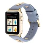 Single Row Riveted Genuine Leather Watch Band For Apple Watch Ultra 49mm / Series 8&7 45mm / SE 2&6&SE&5&4 44mm / 3&2&1 42mm(Dark Blue Gold)