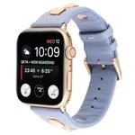 Single Row Riveted Genuine Leather Watch Band For Apple Watch Ultra 49mm / Series 8&7 45mm / SE 2&6&SE&5&4 44mm / 3&2&1 42mm(Dark Blue Rose Gold)