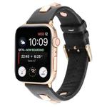 Single Row Riveted Genuine Leather Watch Band For Apple Watch Series 8&7 41mm / SE 2&6&SE&5&4 40mm / 3&2&1 38mm(Black Rose Gold)