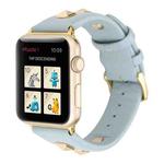 Single Row Riveted Genuine Leather Watch Band For Apple Watch Series 8&7 41mm / SE 2&6&SE&5&4 40mm / 3&2&1 38mm(Light Blue Gold)
