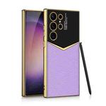 For Samsung Galaxy S23 Ultra 5G GKK Plating Soft TPU + Leather Full Coverage Phone Case with Pen(Purple)