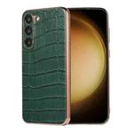 For Samsung Galaxy S23 5G Crocodile Texture Genuine Leather Electroplating Phone Case(Dark Green)