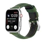 For Apple Watch Ultra 49mm / Series 8&7 45mm / SE 2&6&SE&5&4 44mm / 3&2&1 42mm Silver Buckle Genuine Leather Watch Band(Frosted Green)