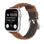 For Apple Watch Ultra 49mm / Series 8&7 45mm / SE 2&6&SE&5&4 44mm / 3&2&1 42mm Silver Buckle Genuine Leather Watch Band(Frosted Brown)