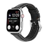 For Apple Watch Series 8&7 41mm / SE 2&6&SE&5&4 40mm / 3&2&1 38mm Silver Buckle Genuine Leather Watch Band(Crocodile Black)