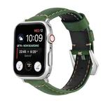 For Apple Watch Series 8&7 41mm / SE 2&6&SE&5&4 40mm / 3&2&1 38mm Silver Buckle Genuine Leather Watch Band(Frosted Green)