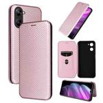 For Realme V30 / V30T Carbon Fiber Texture Flip Leather Phone Case(Pink)