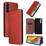 For Samsung Galaxy M14 5G Global Carbon Fiber Texture Flip Leather Phone Case(Brown)