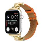 For Apple Watch Ultra 49mm / Series 8&7 45mm / SE 2&6&SE&5&4 44mm / 3&2&1 42mm D-Buckle Plain Genuine Leather Watch Band(Orange)