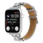 For Apple Watch Ultra 49mm / Series 8&7 45mm / SE 2&6&SE&5&4 44mm / 3&2&1 42mm D-Buckle Plain Genuine Leather Watch Band(Grey)