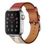 For Apple Watch Series 8&7 41mm / SE 2&6&SE&5&4 40mm / 3&2&1 38mm Silk Screen Pattern Leather Watch Band(Brick Red)