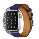 For Apple Watch Ultra 49mm / Series 8&7 45mm / SE 2&6&SE&5&4 44mm / 3&2&1 42mm Silk Screen Pattern Leather Watch Band(Blue)