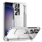 For Samsung Galaxy S23 Ultra 5G Electroplating Pen Slot Phone Case with Holder(Silver)