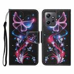 For Xiaomi Redmi Note 12 4G Global Colored Drawing Pattern Flip Leather Phone Case(Fluorescent Butterfly)
