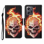 For Xiaomi Redmi Note 12 4G Global Colored Drawing Pattern Flip Leather Phone Case(Flame Skull)