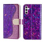 For Samsung Galaxy A24 4G Laser Glitter Powder Crocodile Texture Leather Phone Case(Purple)