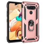 For LG K51 Shockproof TPU + PC Protective Case with 360 Degree Rotating Holder(Rose Gold)