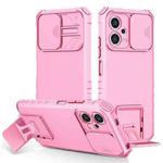 For Xiaomi Redmi Note 12 5G / Poco X5 Stereoscopic Holder Sliding Camshield Phone Case(Pink)