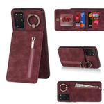 For Samsung Galaxy S20+ Retro Ring and Zipper RFID Card Slot Phone Case(Wine Red)