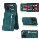 For Samsung Galaxy S20+ Retro Ring and Zipper RFID Card Slot Phone Case(Blue)