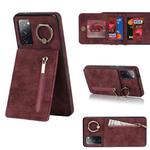 For Samsung Galaxy S20 FE Retro Ring and Zipper RFID Card Slot Phone Case(Wine Red)