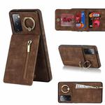 For Samsung Galaxy S20 FE Retro Ring and Zipper RFID Card Slot Phone Case(Brown)