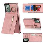 For Samsung Galaxy Note20 Retro Ring and Zipper RFID Card Slot Phone Case(Pink)