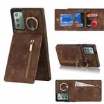 For Samsung Galaxy Note20 Retro Ring and Zipper RFID Card Slot Phone Case(Brown)