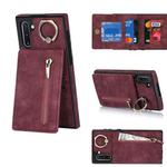 For Samsung Galaxy Note10 Retro Ring and Zipper RFID Card Slot Phone Case(Wine Red)