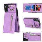 For Samsung Galaxy Note10 Retro Ring and Zipper RFID Card Slot Phone Case(Purple)
