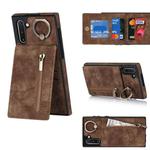 For Samsung Galaxy Note10 Retro Ring and Zipper RFID Card Slot Phone Case(Brown)