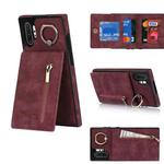For Samsung Galaxy Note10+ Retro Ring and Zipper RFID Card Slot Phone Case(Wine Red)